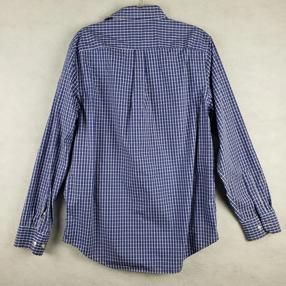 Banana Republic Men's L Slim Fit Long Sleeve Checkered Plaid Dress Shirt Blue‎